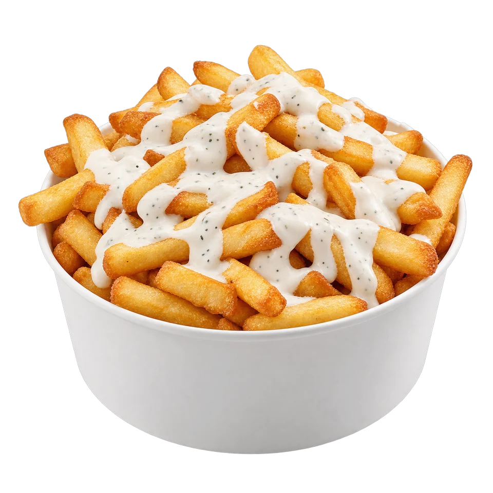 Tarrina extra grande de patatas y salsa blanca